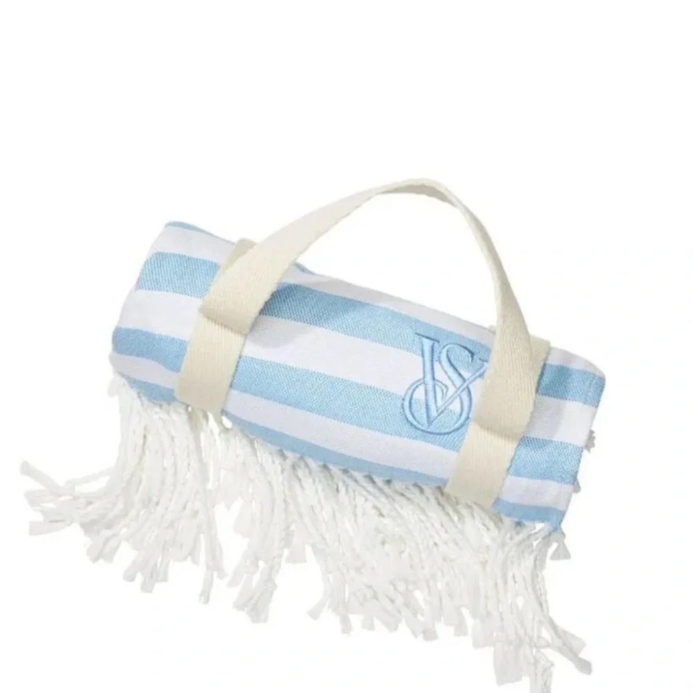 Victoria’s Secret Logo Beach Blanket Towel Blue White Stripes (without strap)